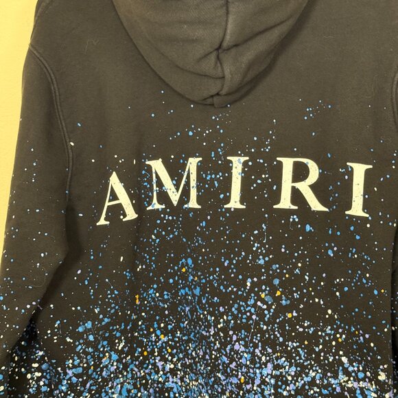 AMIRI Hoodie Crystal Painter  - Black  Hoodie with Blue & White Splatter Design - Picture 6 of 9